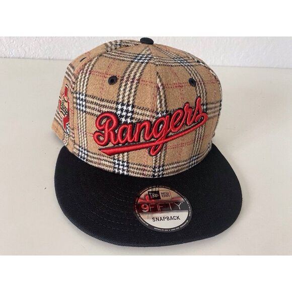 New Era 9Fifty RANGERS SnapBack Tan Plaid Tartan Hat Cap Cooperstown Adjustable - Picture 1 of 14